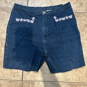 Embroidered Indigo Jean Shorts